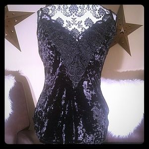 Black velvet and lace tank